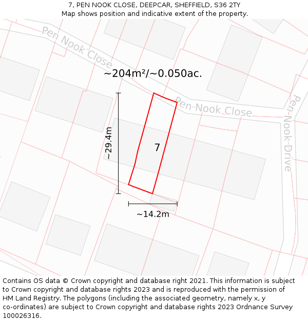 7, PEN NOOK CLOSE, DEEPCAR, SHEFFIELD, S36 2TY: Plot and title map