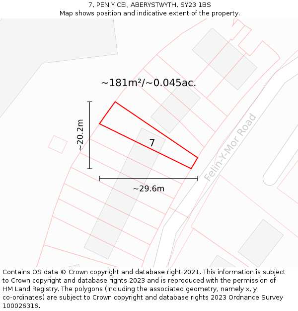 7, PEN Y CEI, ABERYSTWYTH, SY23 1BS: Plot and title map