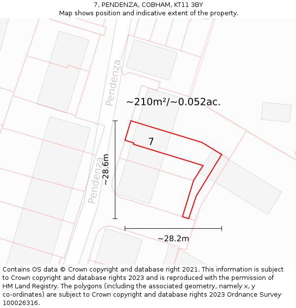 7, PENDENZA, COBHAM, KT11 3BY: Plot and title map