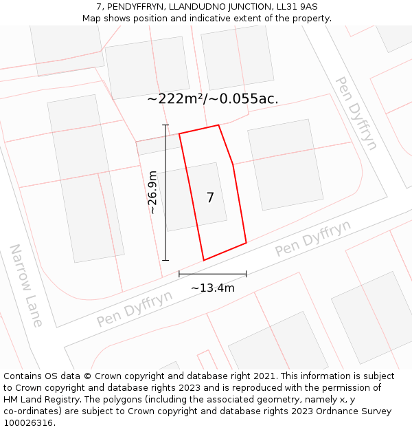 7, PENDYFFRYN, LLANDUDNO JUNCTION, LL31 9AS: Plot and title map