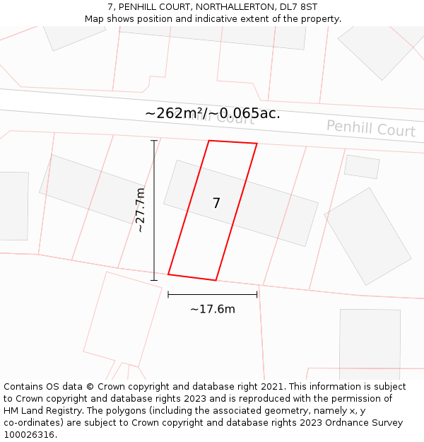 7, PENHILL COURT, NORTHALLERTON, DL7 8ST: Plot and title map