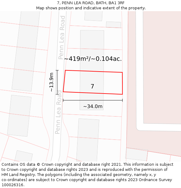 7, PENN LEA ROAD, BATH, BA1 3RF: Plot and title map