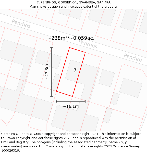 7, PENRHOS, GORSEINON, SWANSEA, SA4 4PA: Plot and title map