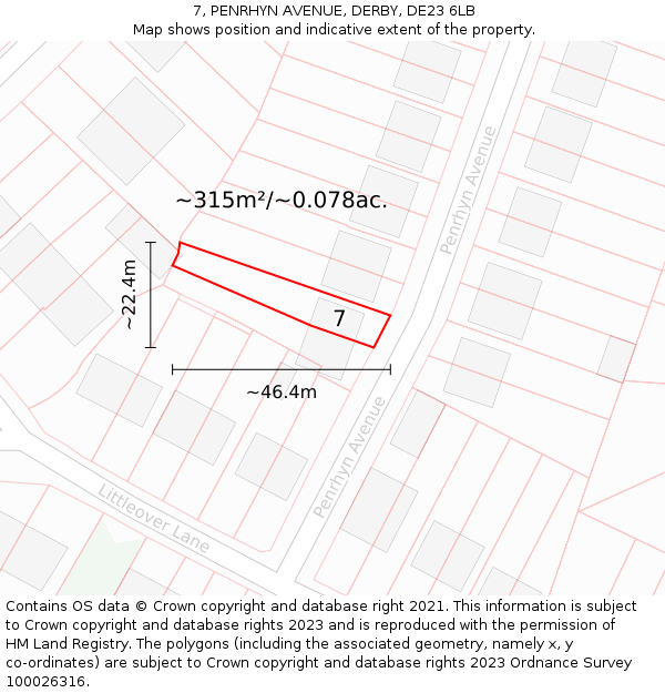 7, PENRHYN AVENUE, DERBY, DE23 6LB: Plot and title map