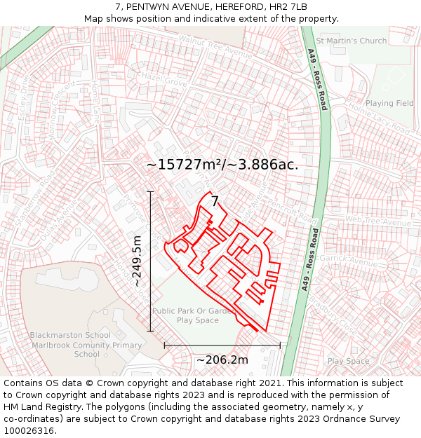 7, PENTWYN AVENUE, HEREFORD, HR2 7LB: Plot and title map