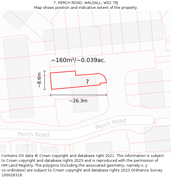 7, PERCH ROAD, WALSALL, WS2 7RJ: Plot and title map