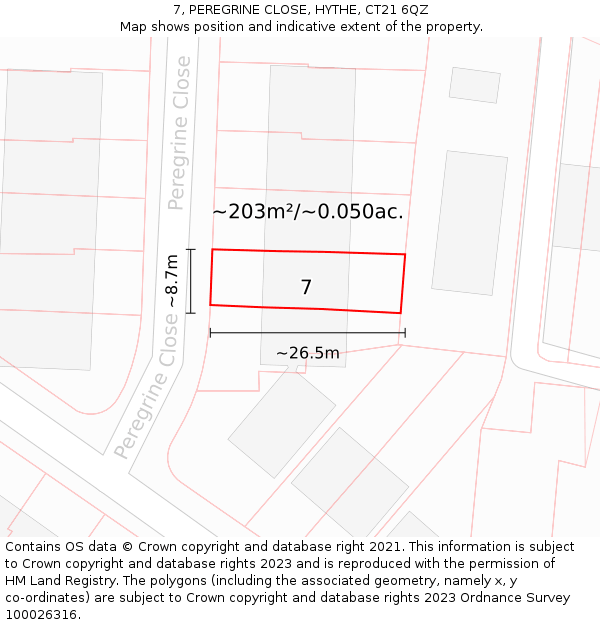 7, PEREGRINE CLOSE, HYTHE, CT21 6QZ: Plot and title map