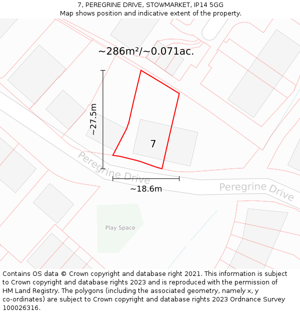 7, PEREGRINE DRIVE, STOWMARKET, IP14 5GG: Plot and title map