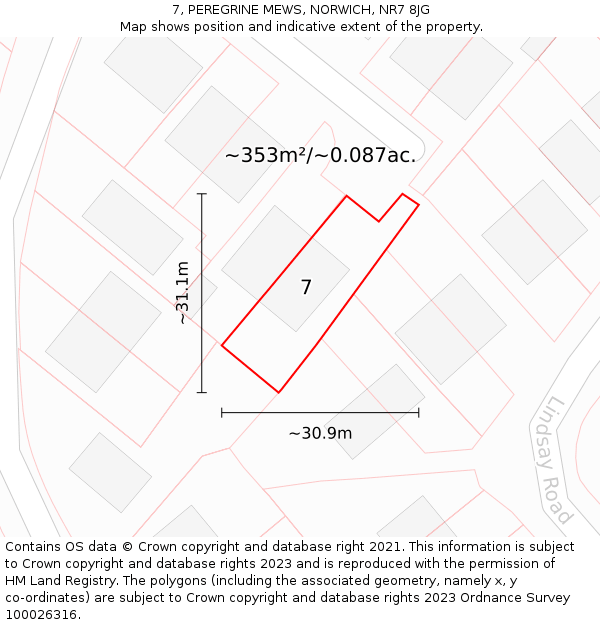 7, PEREGRINE MEWS, NORWICH, NR7 8JG: Plot and title map
