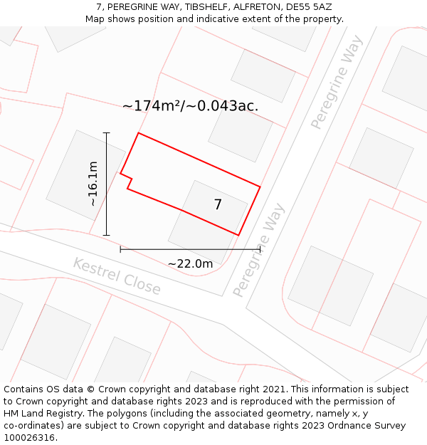 7, PEREGRINE WAY, TIBSHELF, ALFRETON, DE55 5AZ: Plot and title map