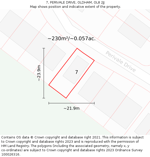 7, PERIVALE DRIVE, OLDHAM, OL8 2JJ: Plot and title map