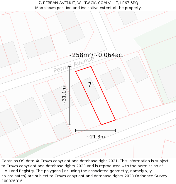 7, PERRAN AVENUE, WHITWICK, COALVILLE, LE67 5PQ: Plot and title map