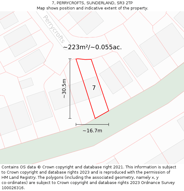 7, PERRYCROFTS, SUNDERLAND, SR3 2TP: Plot and title map