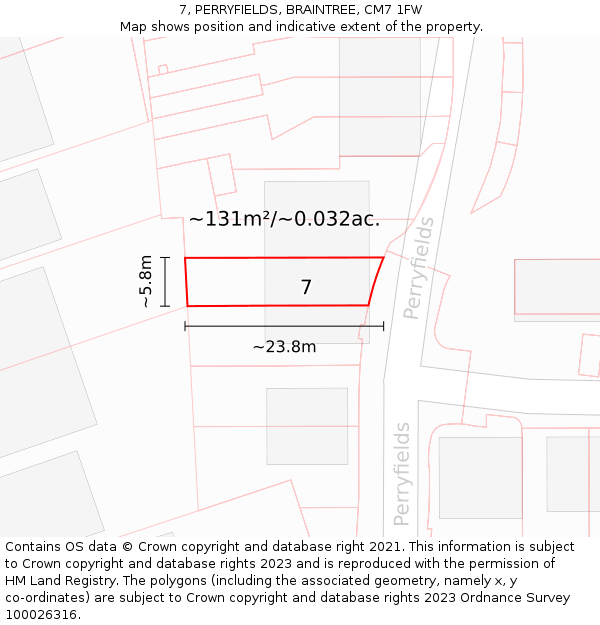 7, PERRYFIELDS, BRAINTREE, CM7 1FW: Plot and title map