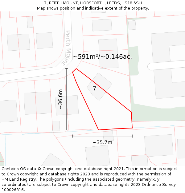 7, PERTH MOUNT, HORSFORTH, LEEDS, LS18 5SH: Plot and title map