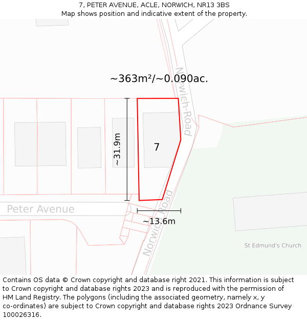 7, PETER AVENUE, ACLE, NORWICH, NR13 3BS: Plot and title map