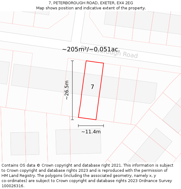 7, PETERBOROUGH ROAD, EXETER, EX4 2EG: Plot and title map