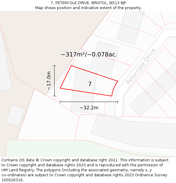 7, PETERCOLE DRIVE, BRISTOL, BS13 8JP: Plot and title map