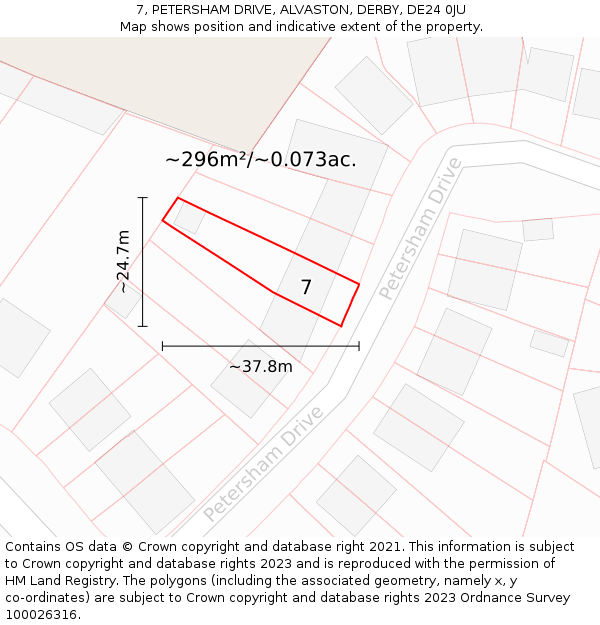 7, PETERSHAM DRIVE, ALVASTON, DERBY, DE24 0JU: Plot and title map