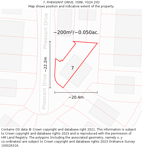 7, PHEASANT DRIVE, YORK, YO24 2YD: Plot and title map