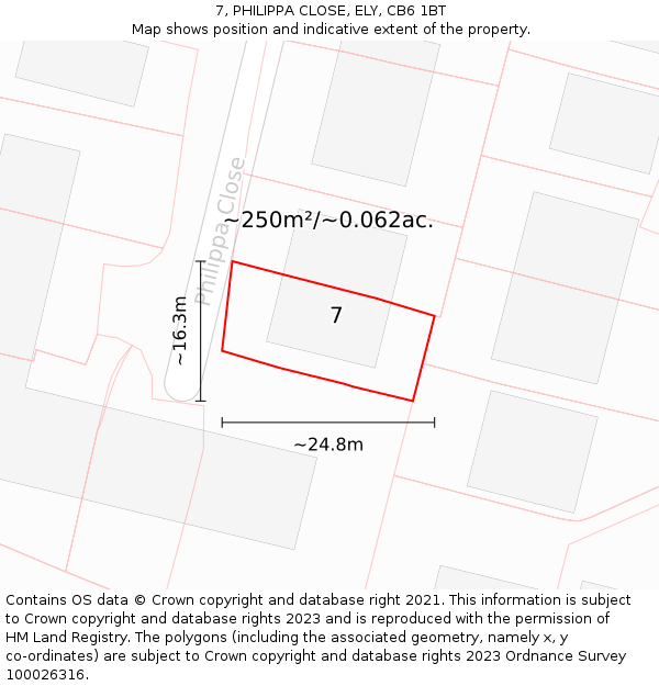 7, PHILIPPA CLOSE, ELY, CB6 1BT: Plot and title map