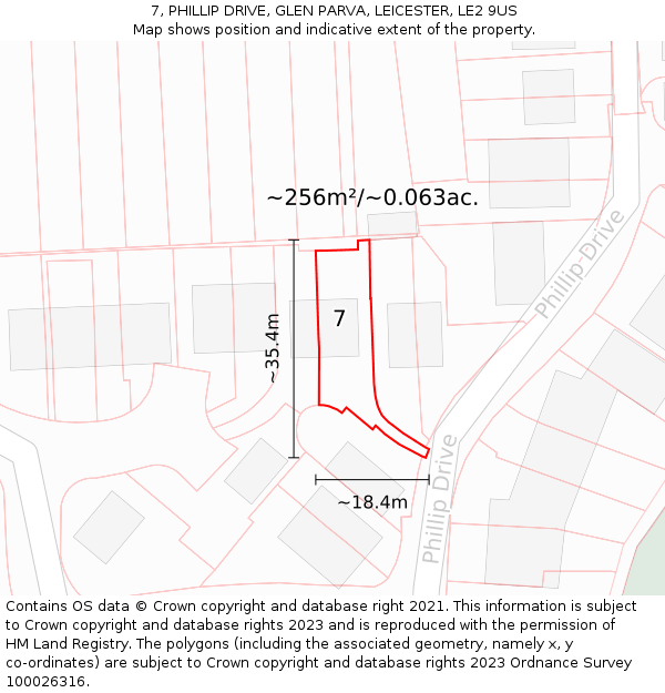 7, PHILLIP DRIVE, GLEN PARVA, LEICESTER, LE2 9US: Plot and title map