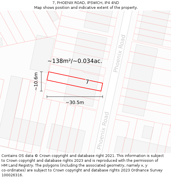 7, PHOENIX ROAD, IPSWICH, IP4 4ND: Plot and title map