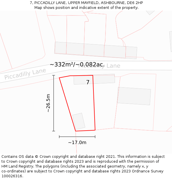 7, PICCADILLY LANE, UPPER MAYFIELD, ASHBOURNE, DE6 2HP: Plot and title map