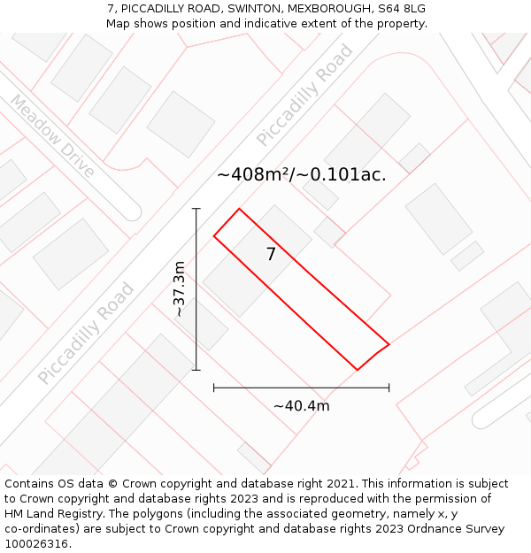 7, PICCADILLY ROAD, SWINTON, MEXBOROUGH, S64 8LG: Plot and title map