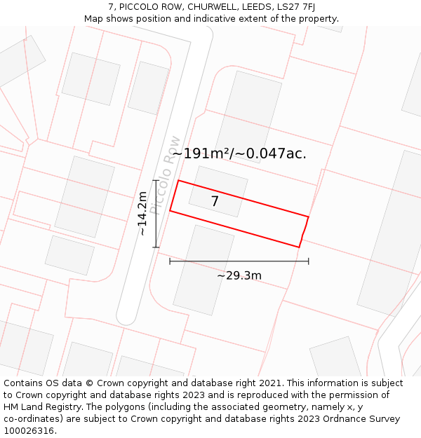 7, PICCOLO ROW, CHURWELL, LEEDS, LS27 7FJ: Plot and title map
