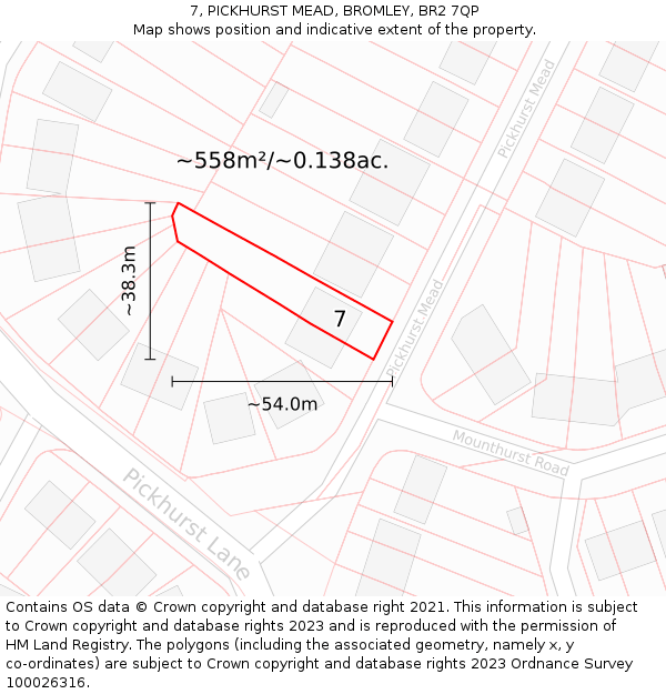 7, PICKHURST MEAD, BROMLEY, BR2 7QP: Plot and title map