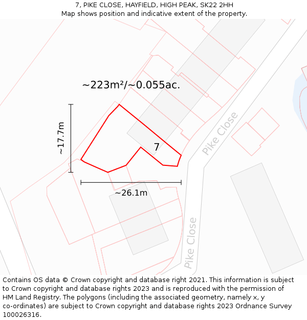 7, PIKE CLOSE, HAYFIELD, HIGH PEAK, SK22 2HH: Plot and title map