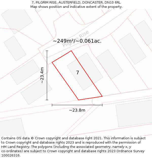7, PILGRIM RISE, AUSTERFIELD, DONCASTER, DN10 6RL: Plot and title map