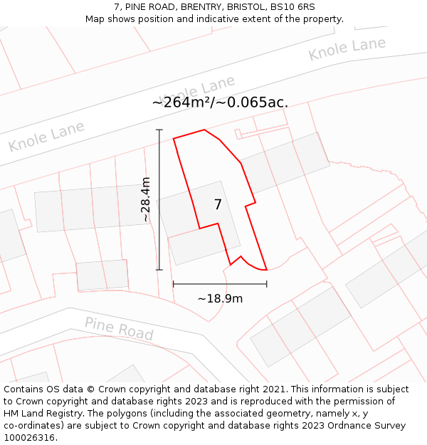 7, PINE ROAD, BRENTRY, BRISTOL, BS10 6RS: Plot and title map