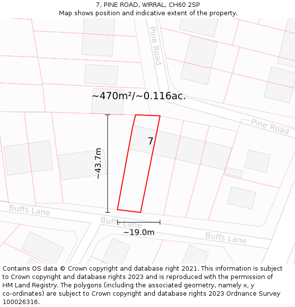 7, PINE ROAD, WIRRAL, CH60 2SP: Plot and title map