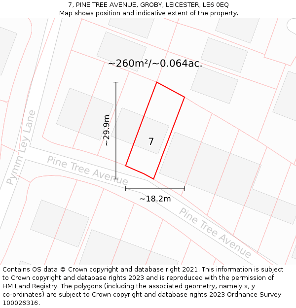 7, PINE TREE AVENUE, GROBY, LEICESTER, LE6 0EQ: Plot and title map