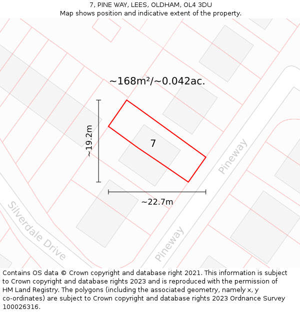 7, PINE WAY, LEES, OLDHAM, OL4 3DU: Plot and title map