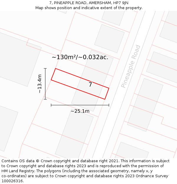 7, PINEAPPLE ROAD, AMERSHAM, HP7 9JN: Plot and title map