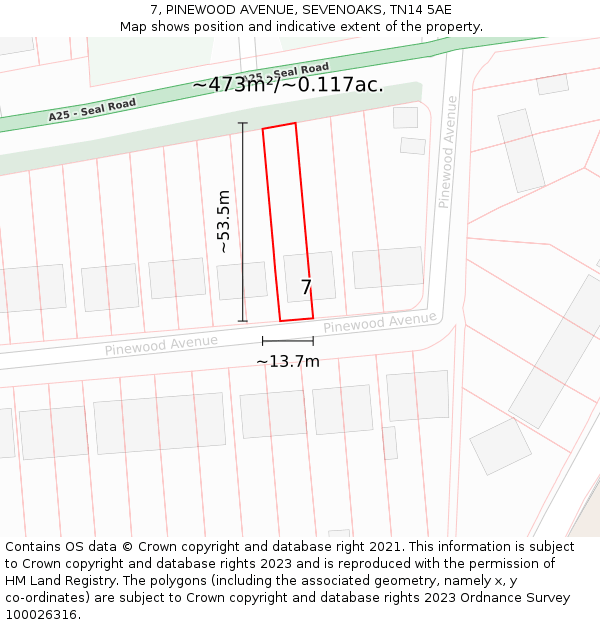 7, PINEWOOD AVENUE, SEVENOAKS, TN14 5AE: Plot and title map