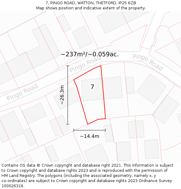 7, PINGO ROAD, WATTON, THETFORD, IP25 6ZB: Plot and title map
