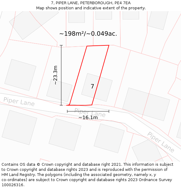 7, PIPER LANE, PETERBOROUGH, PE4 7EA: Plot and title map