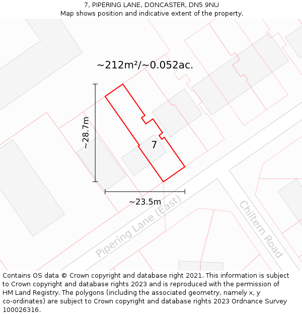 7, PIPERING LANE, DONCASTER, DN5 9NU: Plot and title map