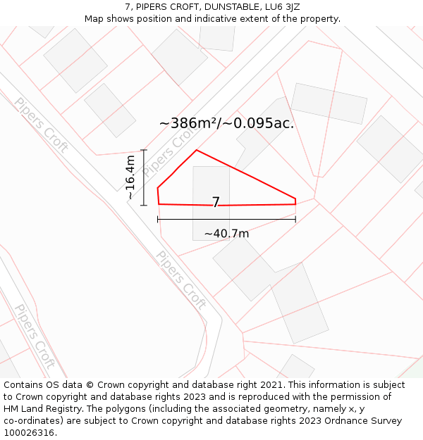 7, PIPERS CROFT, DUNSTABLE, LU6 3JZ: Plot and title map