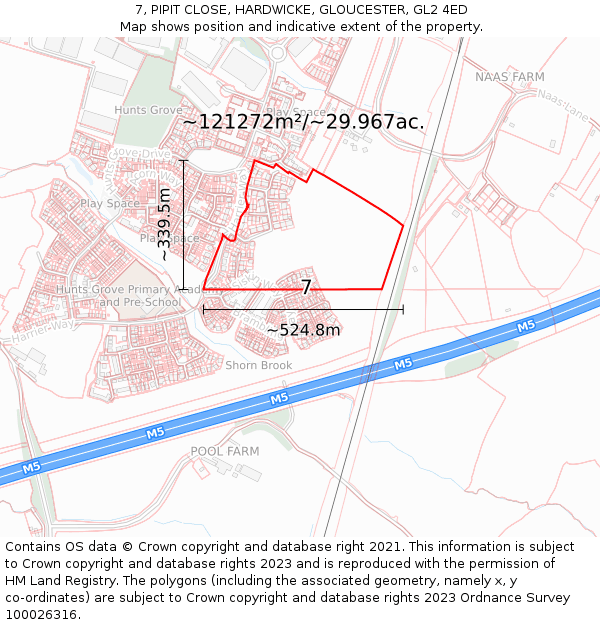 7, PIPIT CLOSE, HARDWICKE, GLOUCESTER, GL2 4ED: Plot and title map
