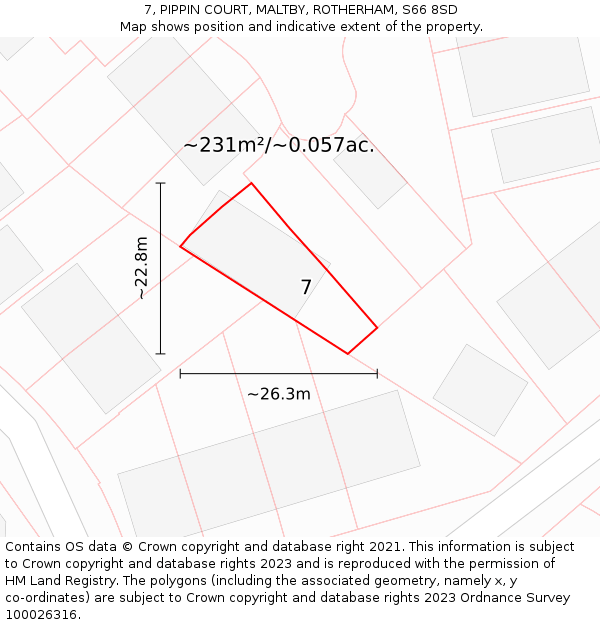 7, PIPPIN COURT, MALTBY, ROTHERHAM, S66 8SD: Plot and title map
