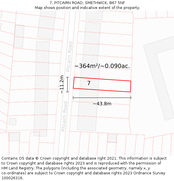 7, PITCAIRN ROAD, SMETHWICK, B67 5NF: Plot and title map