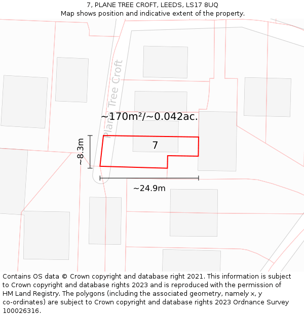 7, PLANE TREE CROFT, LEEDS, LS17 8UQ: Plot and title map