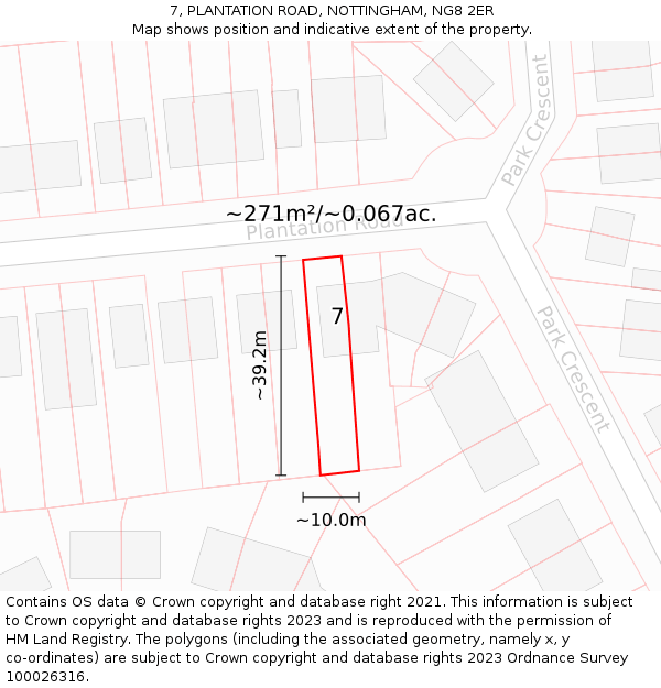 7, PLANTATION ROAD, NOTTINGHAM, NG8 2ER: Plot and title map