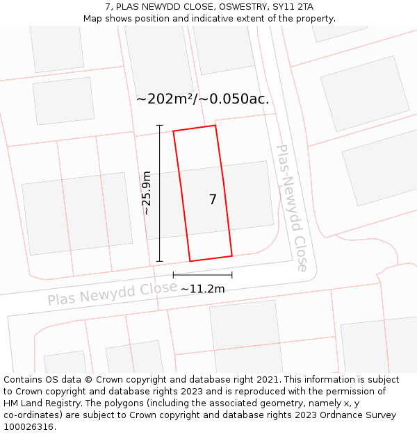 7, PLAS NEWYDD CLOSE, OSWESTRY, SY11 2TA: Plot and title map