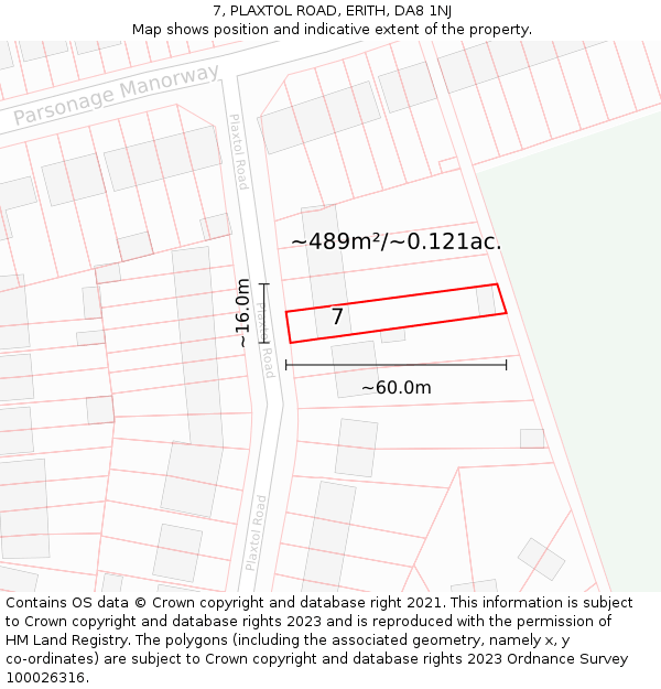 7, PLAXTOL ROAD, ERITH, DA8 1NJ: Plot and title map